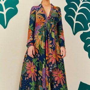 NWT- Farm Rio Navy Cool Macaw Maxi Dress L